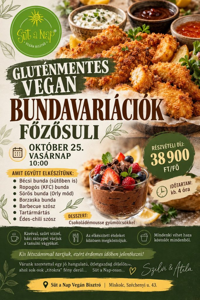 Gluténmentes vegán bundavariációk főzősuli plakát – október 25., vasárnap 10:00